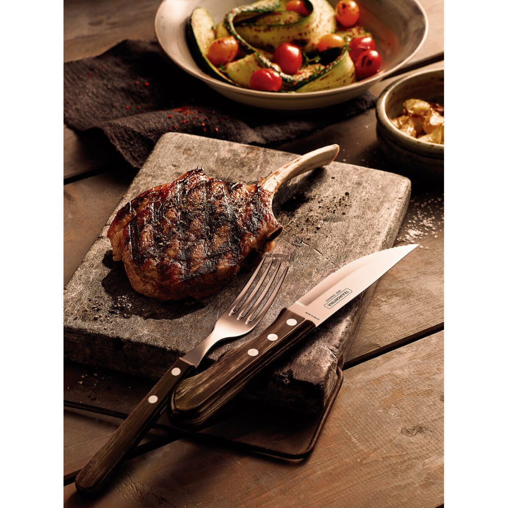 Tramontina Since 1911 Made In Brazil Tramontina 4-Piece Jumbo Barbecue Flatware Set With Stainless-Steel Blades And Brown Polywood Handles