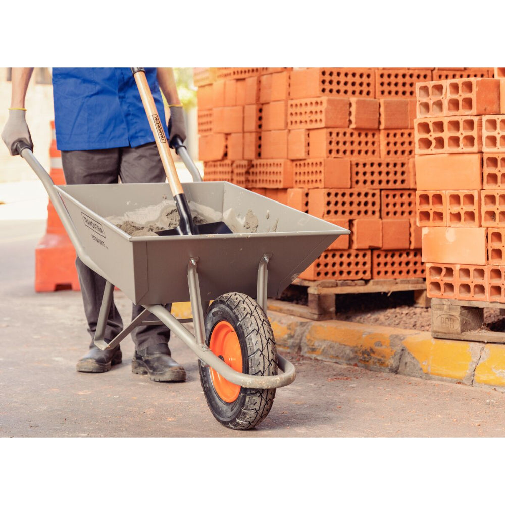 Tramontina Since 1911 Made In Brazil Tramontina'S Wheelbarrow Extraforte With Gray Metal Heavy-Duty Bucket 65 L, Metallic Handle And Pneumatic Tire