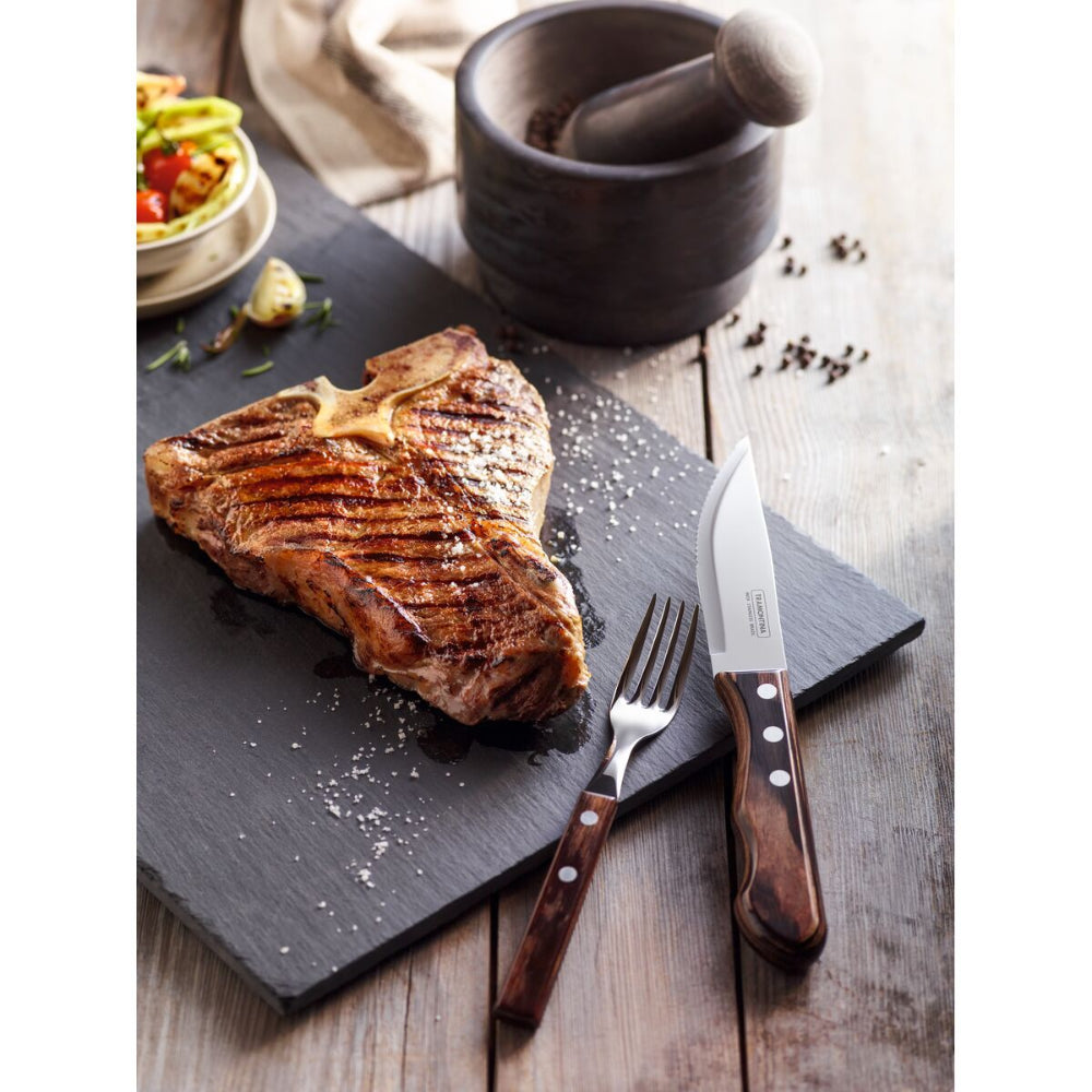 Tramontina Since 1911 Made In Brazil Tramontina 4-Piece Jumbo Barbecue Flatware Set With Stainless-Steel Blades And Brown Polywood Handles